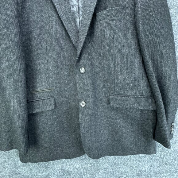 Joseph Abboud Sport Coat Mens XL Gray Herringbone Wool Blend Elbow Patch Blazer - Picture 2 of 16